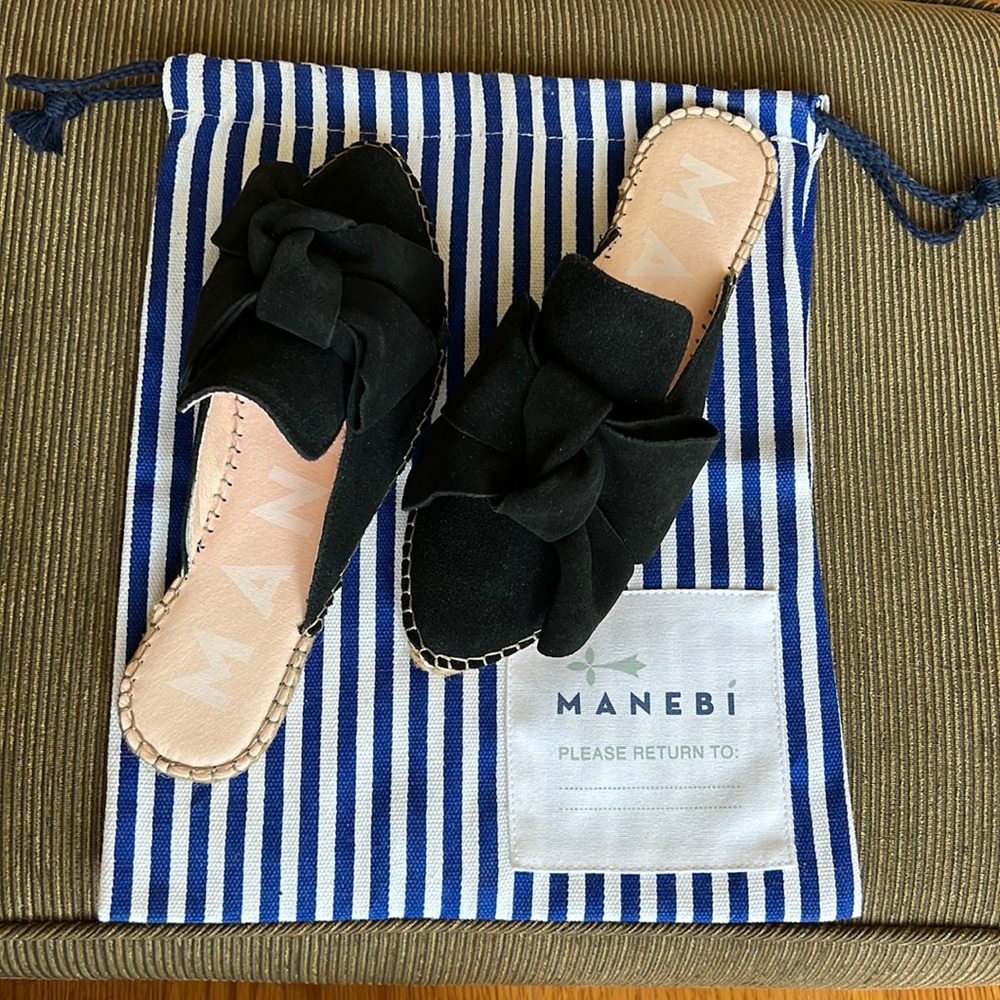 Manebi Espadrilles Hamptons Bow, Black Suede size 36